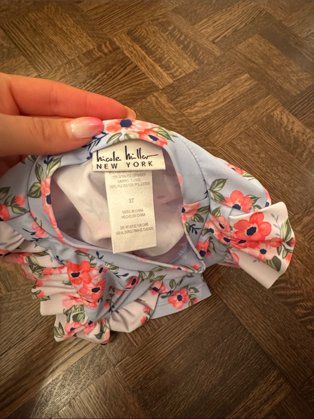 Girls size 3T Floral Ruffle Rash Guard Set - Light Blue - Picture 2 of 2